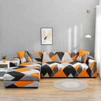 Housse de Canapé d'Angle Motif géométrique orange, gris et noir