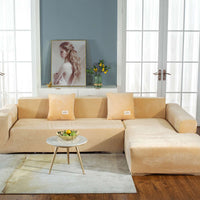 Housse de Canapé d'Angle Velours Beige