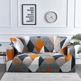 Housse de Canapé extensible motif géométrique orange, gris clair et beige
