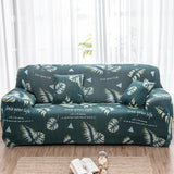 Housse de Canapé extensible vert foncé avec motifs feuilles tropicales et triangles blancs