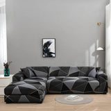 Housse de Canapé d'Angle géométrique noir et gris foncé