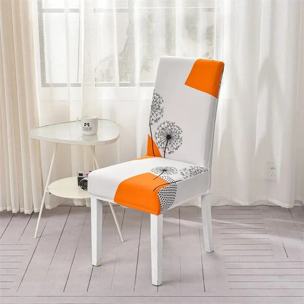 Housse de Chaise blanche à pissenlits noirs et touches d’orange