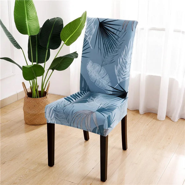 Housse de Chaise bleu ciel à motifs de feuillage tropical