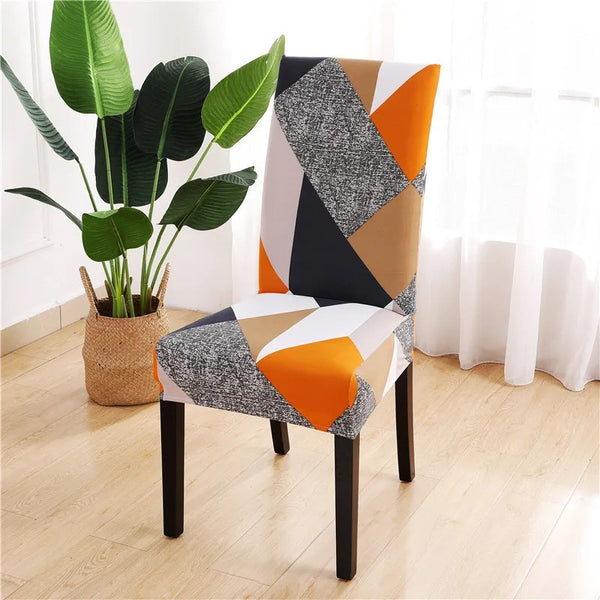 Housse de chaise multicolore orange, noire et beige