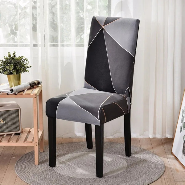 Housse de chaise noire et grise à lignes géométriques blanches