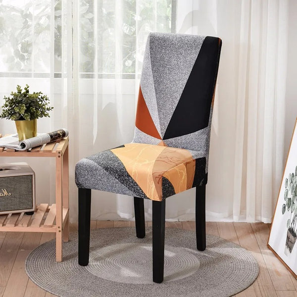 housse chaise géométrique multicolore