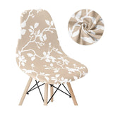 Housse de chaise scandinave beige avec motif floral blanc